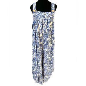 Blue Floral Jumpsuit XL Wood Buttons Boho Dr. Pachanga Last King of Congo